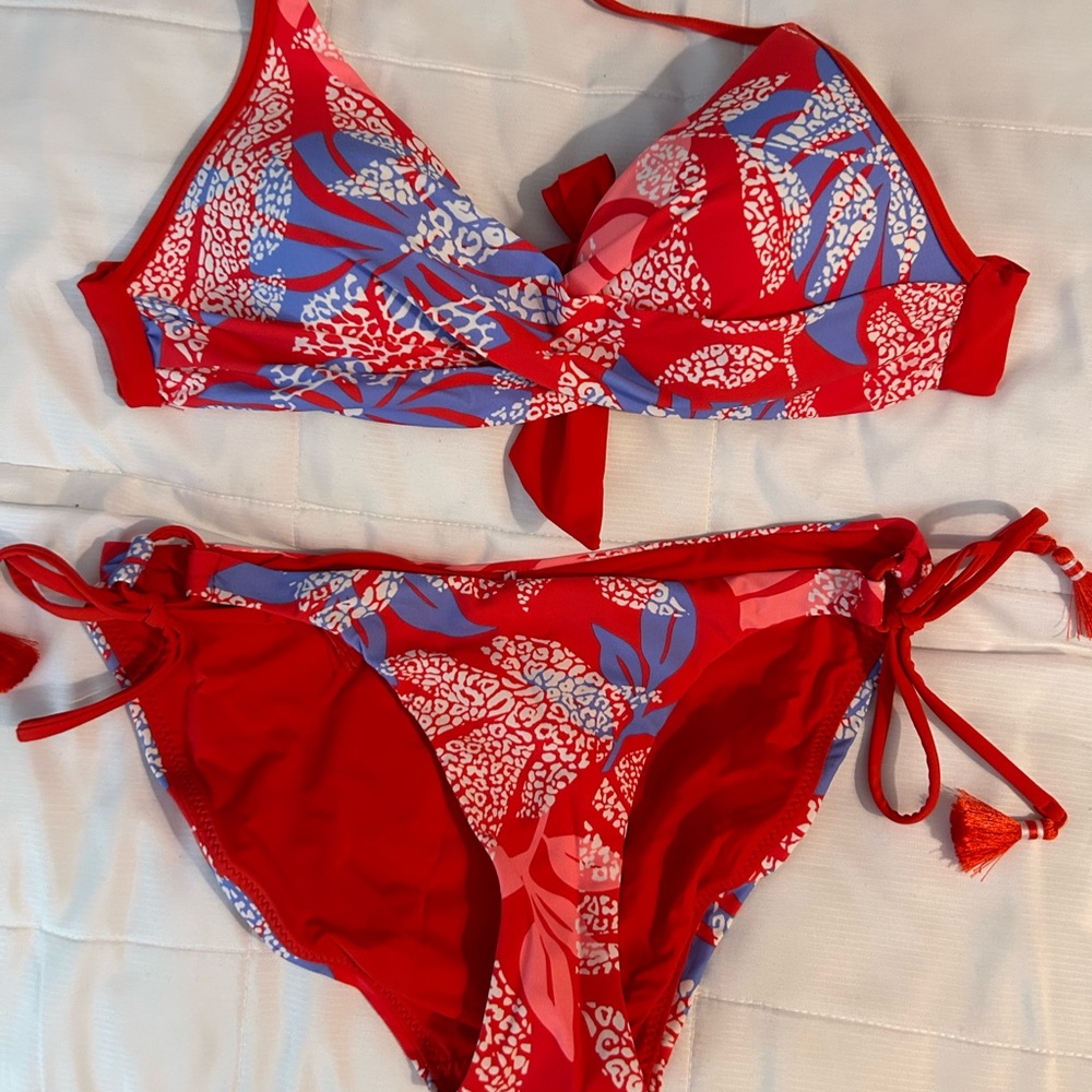 Red Carter bikini with tie side bottoms